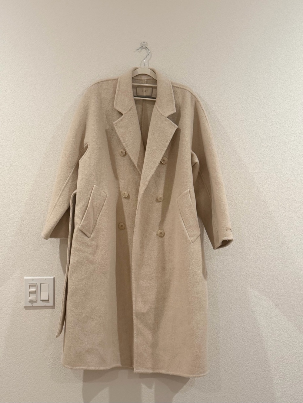 Korean Style Women's Double-Breasted Cream Wool Coat Size XS